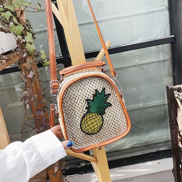 

женская солома пляжной сумки crossbody сумка для женщин 2020 летнего ананаса сумки конструктора дама rattan плечо сумка сак