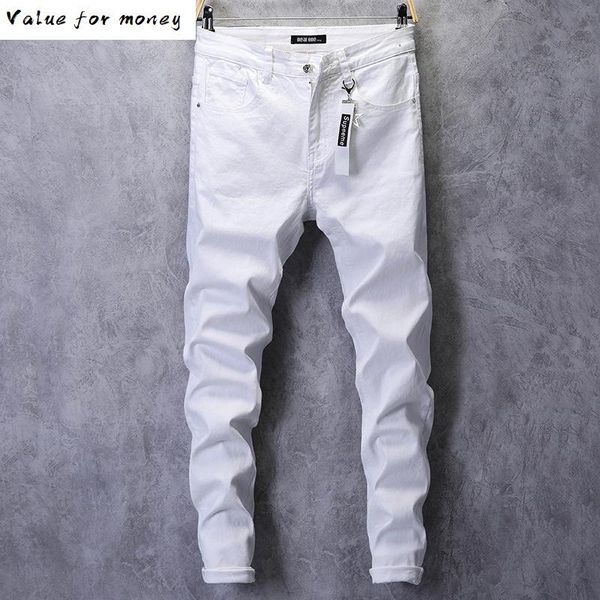 

men jeans skinny solid white mens jeans stretch casual men fashioins denim pants casual yong boy students trousers size 42, Blue