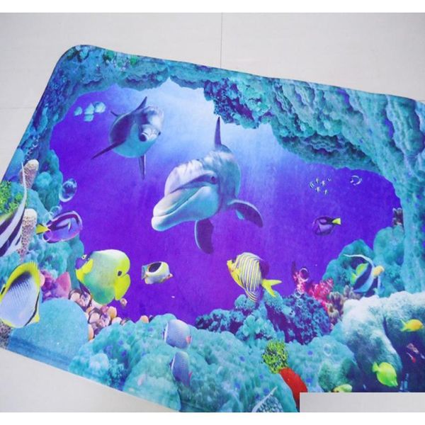 

wholesale- 3 pcs/ set bathroom non-slip blue ocean style pedestal rug + lid toilet cover + bath mat happy gifts high qylfmq ppshop01