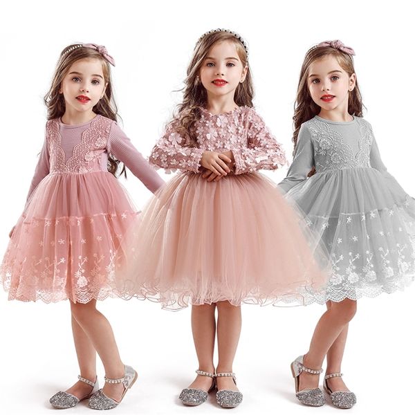 2020 Sonbahar Kış Uzun Kollu Kız Elbise Prenses Çiçek Balo Parti Bebek Giyim Çocuklar Kızlar için Elbiseler Robe Bebes Fille LJ200923