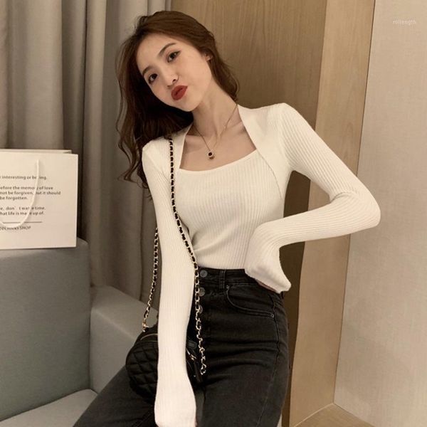 

autumn women's clothing new inner square neck sweater wild thin knit sweater bottoming women's clothing1, White;black