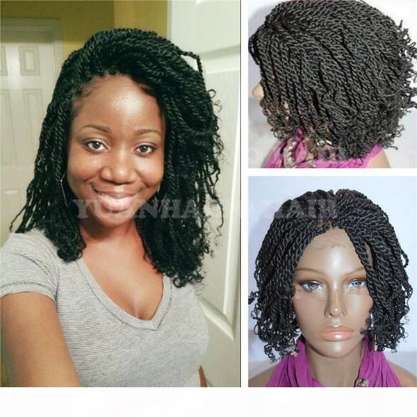 

горячие продажи 1b естественного черного цвет короткого afro kinky кончиков твиста синтетические плетеные парики африка американец, Black