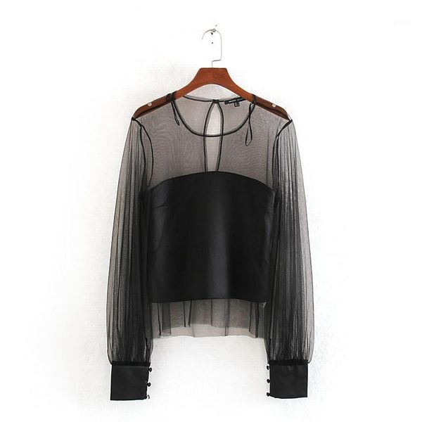 

women blouse spring 2020 new fashion transparent black shirt modern lady 1, White