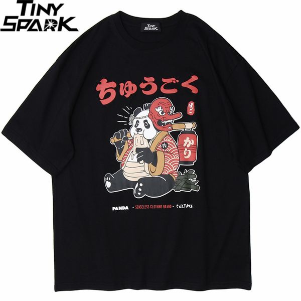 

2020 японский streetwear t shirt men hip hop смешные fat panda самураев t-shirt лето с коротким рукавом футболки harajuku хлопок тис новый, White;black