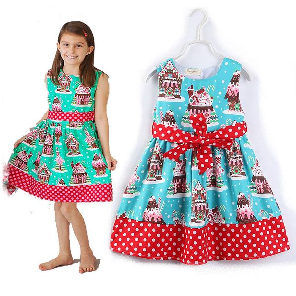 

girls christmas dress new year christmas party costume children dresses print santa claus dress cake bow baby christmas clothes t200709, Red;yellow