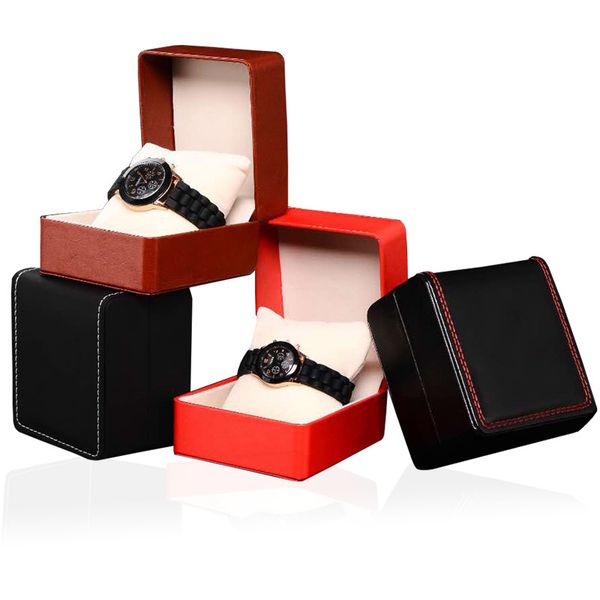 

high-end pu leather clamshell watch box jewelry display box personal watch storage box black red jewelry packaging gift, Black;white