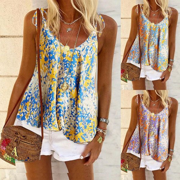 

women summer sleeveless floral print casual tank o-neck tunic vest1, White