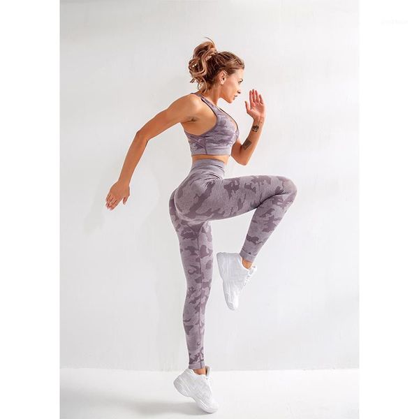 

10sets wholesale 2pcs sports suits seamless women yoga set workout sportswear gym clothing fitness bra high waist camouflage1, White;red