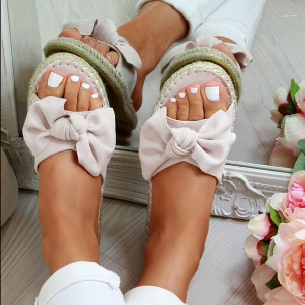 

slippers bow women slides summer sandals slipper indoor outdoor linen flip-flops beach female floral shoes1, Black