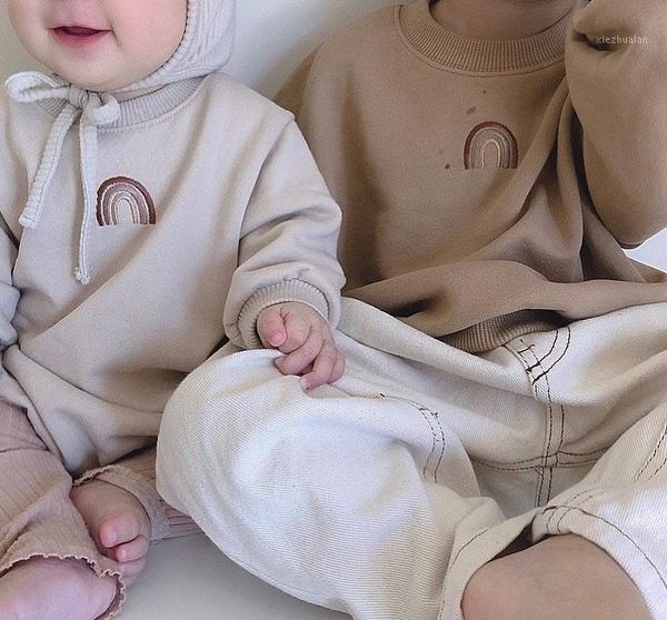 

hoodies & sweatshirts 5357 rainbow embroidery children pullovers autumn 2021 baby boys twins clothes fashion toddler girl 1, Black