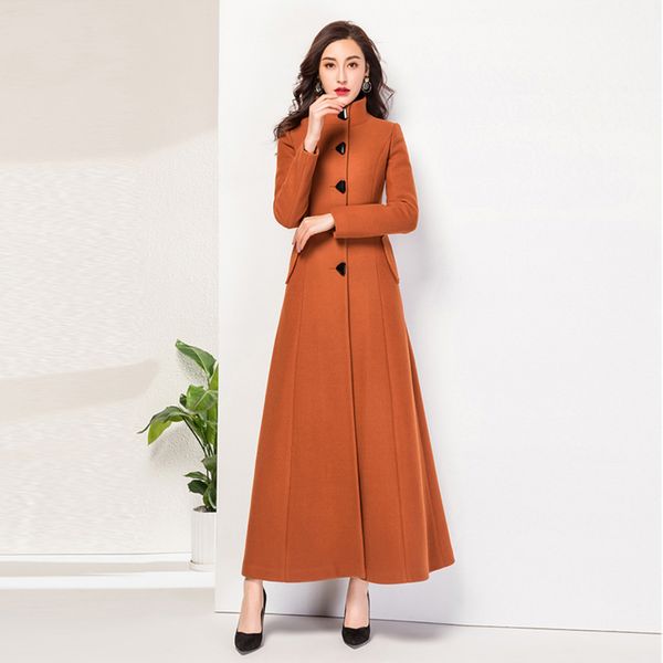 

winter double breasted over the knee woolen coat female stand collar thick was thin long cashmere warm coats f256x1020, Black