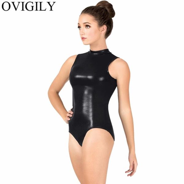 

ovigily womens metallic tank leotard girls sleeveless gymnastics leotards ballet dancewear mock neck stage performance leotards, Black;red