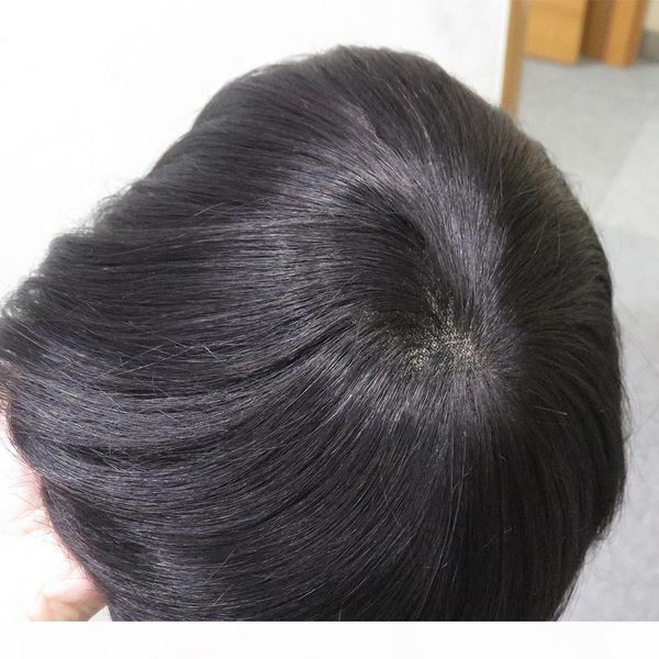 

real man toupee волос pu around human virgin шиньон швейцарский шнурок с поли вокруг бесплатная доставка свисающий, Black