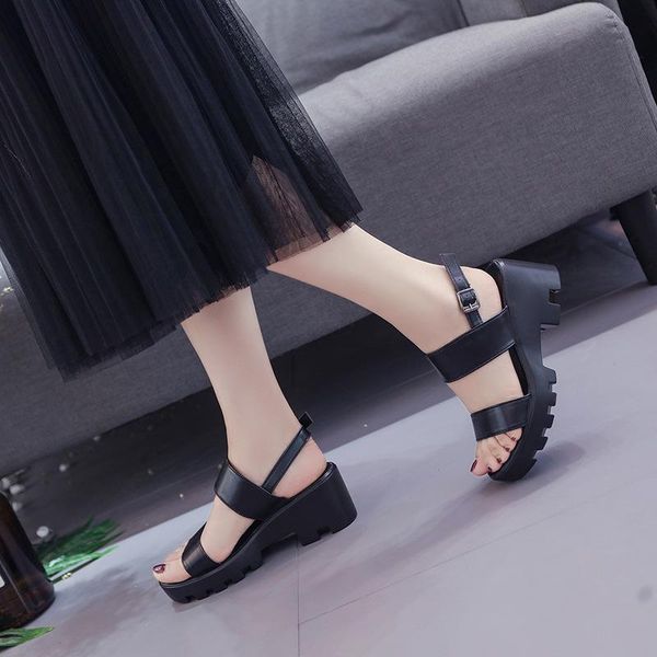

women sandals shoes for woman summer high heels flip flops slippers stripper heels block ladies platform sandals wedges, Black