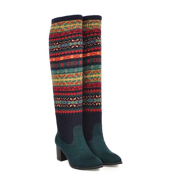 

blxqpyt new 2020 bohemian knee high boots and socks women winter thigh high boots heels pointed toe large size 33-48 z611, Black