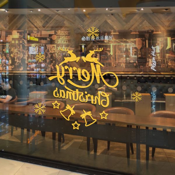 

christmas eve happy sticker restaurant milk tea shop window decoration