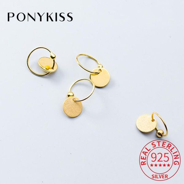 

hoop & huggie ponykiss classic s925 sterling silver chic gold round pendant earrings women prevent allergy fine accessory fashion gift, Golden;silver