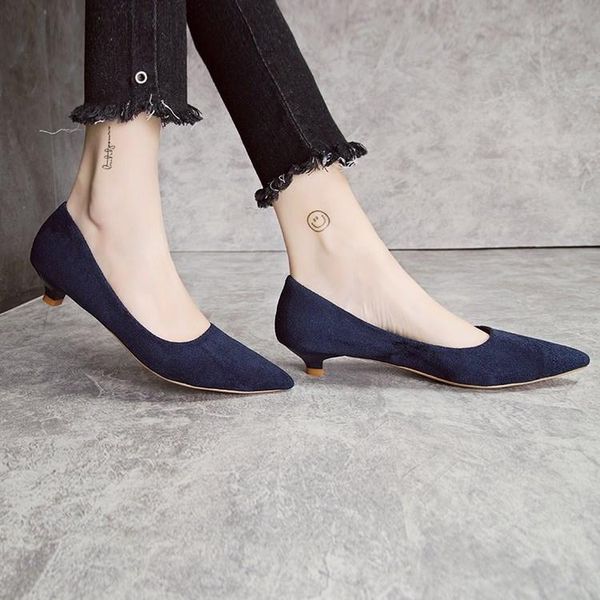 

slhjc spring women low heel shoes slip on pointed toe lady office work pumps 3 cm heels shoes, Black