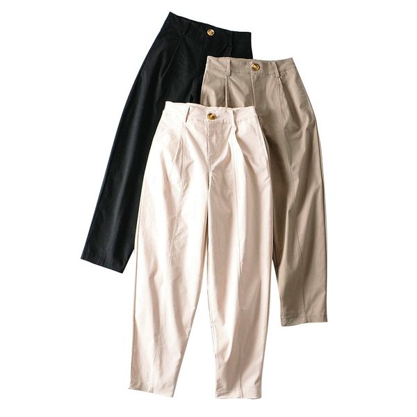 

tangada fashion women high waist cotton pants trousers pockets buttons office lady pants pantalon ai08 201031, Black;white