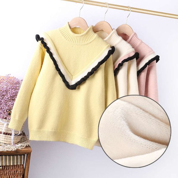 

drs sle 2020 wtern winter lotus girl's leaf lace children's girls' thickened knitted cashmere sweater 150-180, Blue