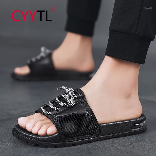 

cyytl men's slippers summer 2020 fluorescent shoelace indoor home non-slip slides personalized flip-flop claquette homme1, Black
