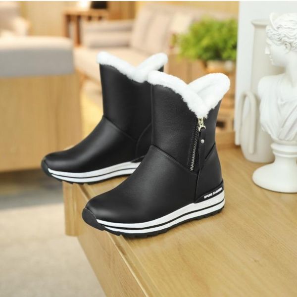 

2021 new winter women's snow boots fashion soft bottom warm fur female boots non-slip thick heels flats shoes girl cute booties, Black