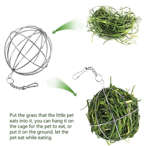 

small pet rabbit toys stainless steel round sphere feed dispense exercise hanging hay ball hamster rabbit guinea pig bbydep