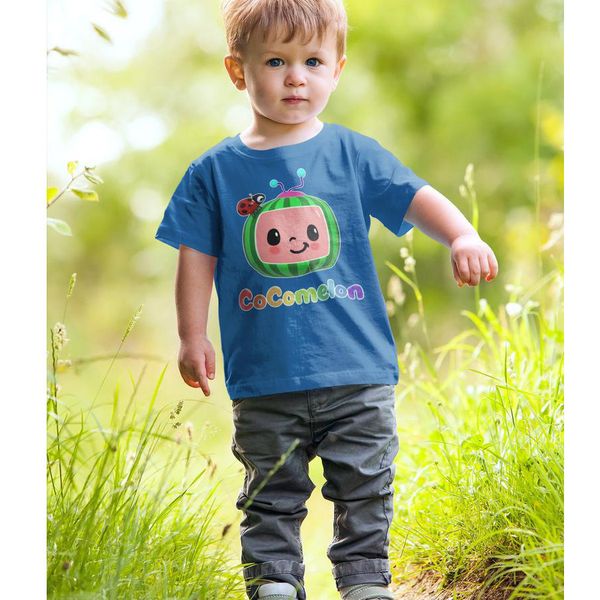 

new arrival cocomelon kids t-shirt short sleeve round neck tee fashion cartoon printed children lovely short-sleeved clothing ly129a, Blue