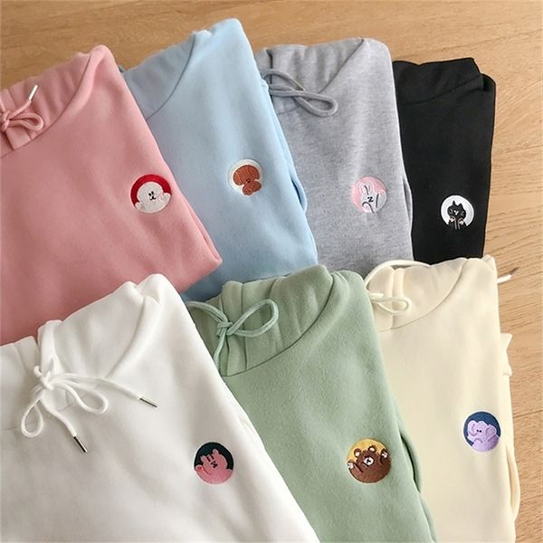 

7 colors autumn and winter japanese style candy color cartoon embroidery thicking hoodies womens sweatshirts (f3872) 201217, Black