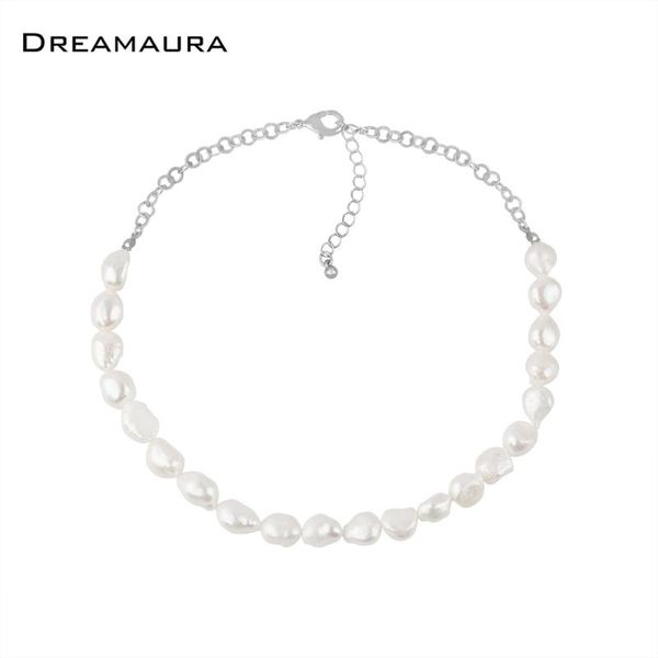 

dreamaura new trendy elegant fresh water pearl statement necklace for women, Silver