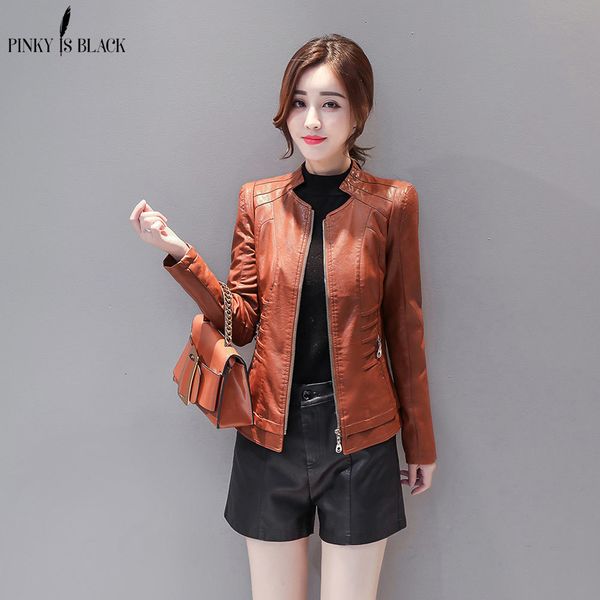 

pinkyisblack plus size s-4xl fashion autumn winter women leather coat female short motorcycle leather jacket women's outerwear, Black