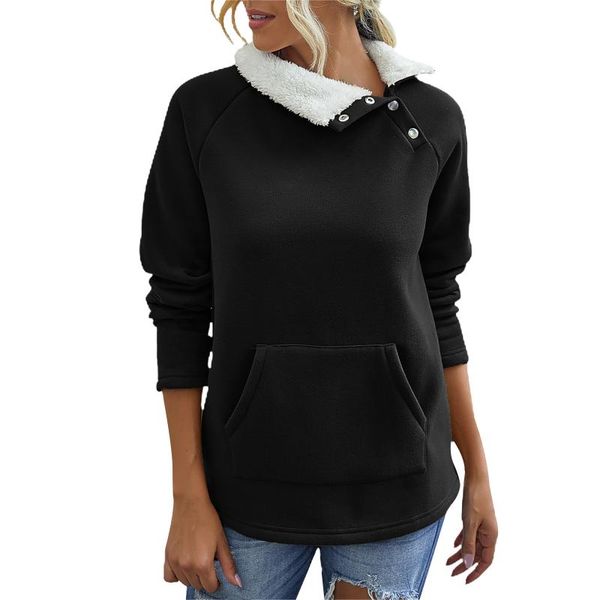 

women's hoodies & sweatshirts solid fashion autumn winter stitching plush comfortable warm lapel sweatshirt ropa mujer lujo #t2g, Black