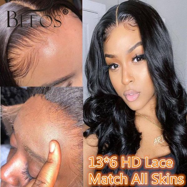 

lace wigs hd front human hair with baby body wave 13*6 invisible transparent pre plucked bleached knots brazilian remy, Black;brown