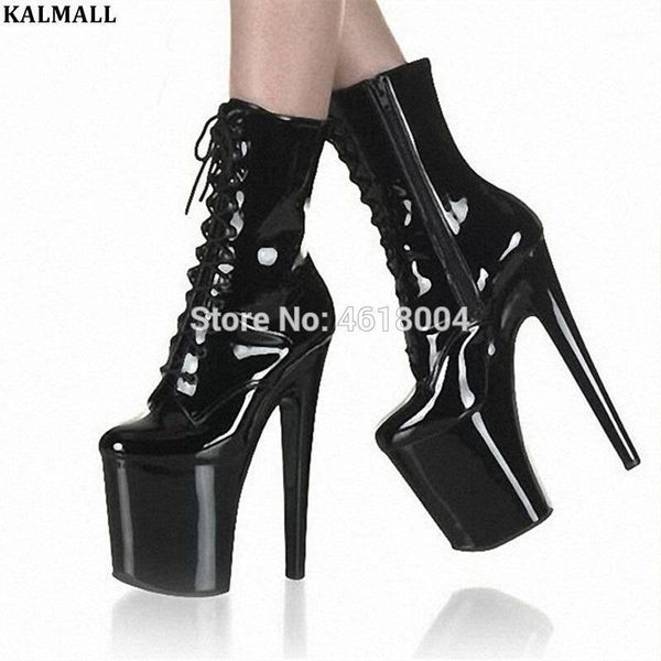 

boots kalmall exotic pole dance booties platform extreme high heels 20 cm fetish lace up shoes stripper boots1, Black