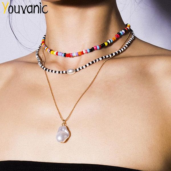 

pendant necklaces youvanic boho rainbow beads pearl choker necklace for women ethnic layered long chains neck collar fashion jewelry 2494, Silver