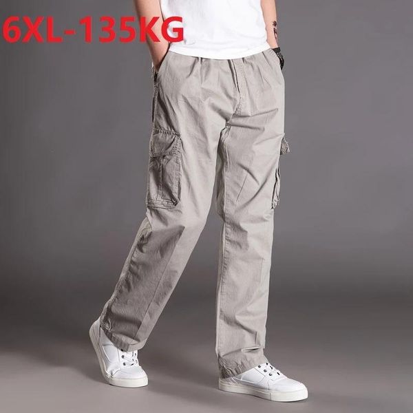 

size 8xl 135kg spring winter men cargo pants safari style pockets cotton straight pants outdoor loose big size gray black
