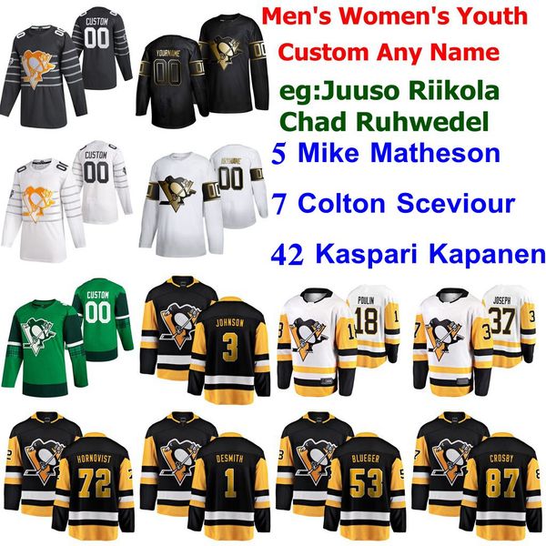 

st.patrick's day pittsburgh penguins hockey jerseys 5 mike mathesonÂ 7 colton sceviour 42 kaspari kapanen sidney crosby custom stitched, Black;red