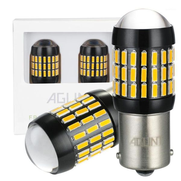 

aglint 2pcs p21w led 12-24v yellow car led turn signal bulb 1003 1141 1156 ba15s 4014 smd 66 leds auto tail light bulb amber1