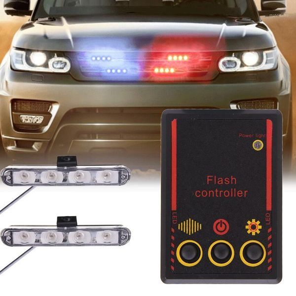 

12v 8w 1 for 2 4 led car multi-mode dazzling in-line control led flash light strobe warning lights day running light1
