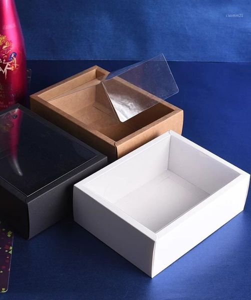 

gift wrap 10pcs folding kraft paper box with transparent pvc window packaging present cajas de carton1