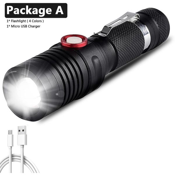 

usb rechargeable 18650 battery single switch mode on off xm l2 u3 led flashlight zoom waterproof torch lantern 10w bbywad