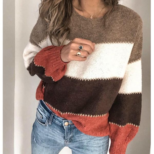 

autumn winter long-sleeved striped sweater casual round neck knitted pullover women button harajuku hooded sweater, White;black