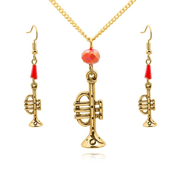 

new personality horn speaker instrument ruby pendant necklace gold color alloy fashion jewelry necklace female gift, Silver