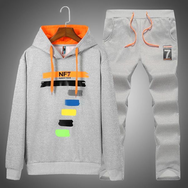 

youth new spring and autumn sports suit men's hooded 7-character printed pullover pulloversweater pullover long sleeve sweater men&#039, Black