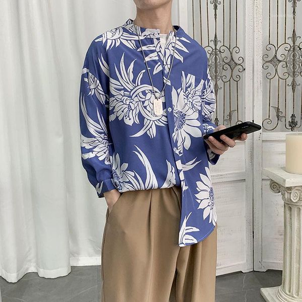 

men's casual shirts 2021 summer men's short-sleeved flower printed hawaiian shirt fashionable silky camisa masculina fashion large, White;black