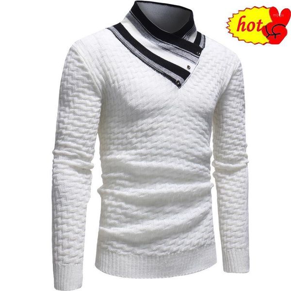 

pullover men's wool mandarin collar rhombus lattile solid long sleeve slim fit autumn clothes knitted cotton casual sweaters1, White;black