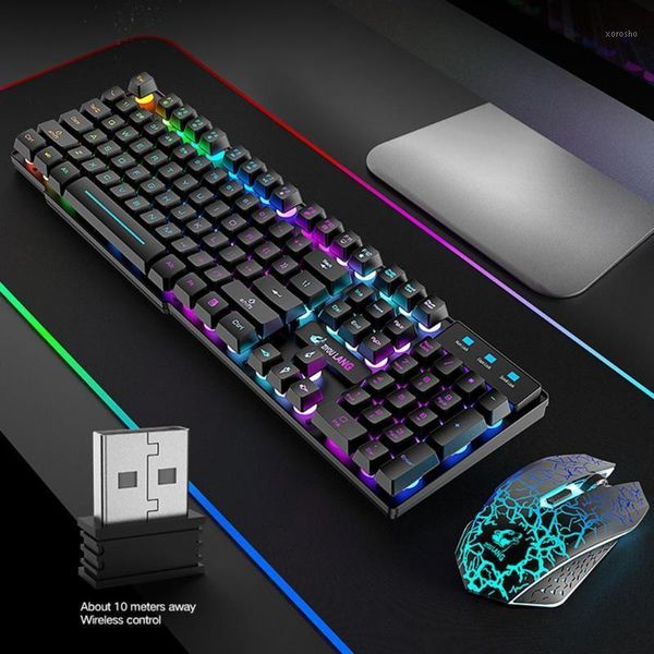 

t3 wireless rechargeable colorful light gaming keyboard mouse set for lap1