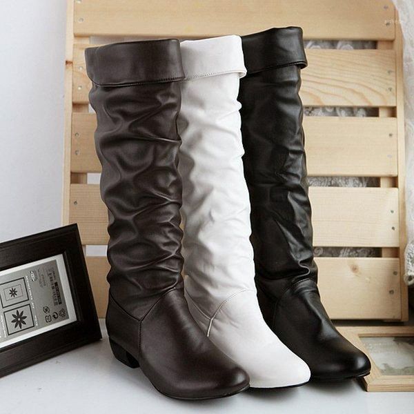 

boots knee high women's winter thick heels long round slip on spring autumn shoes woman snow plus size 35-431, Black