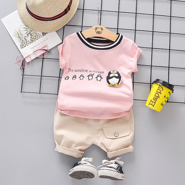 Modello pinguino Bambini Abito manica corta Neonati maschi Set di abbigliamento per ragazze T-shirt + pantaloncini per bambini 2 pezzi Vestiti per ragazza ragazzo Cute KidsX1019