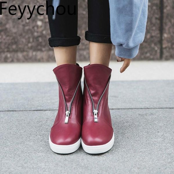 

women boots autumn winter low heel warm pu slip on platform mid-calf snow shoes 2020 new fashion black white wine red size 34-43